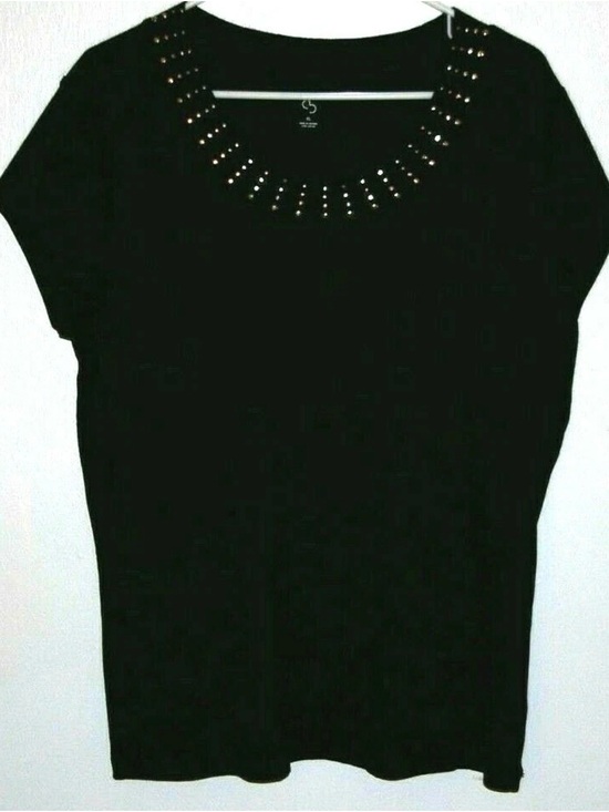 Dress Barn Tops - Dress Barn Black Short Sleeve Top with Metallic Stud Trim